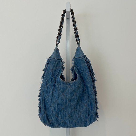 CHANEL DENIM FRINGE HOBO SHOULDER BAG - Picture 7 of 17